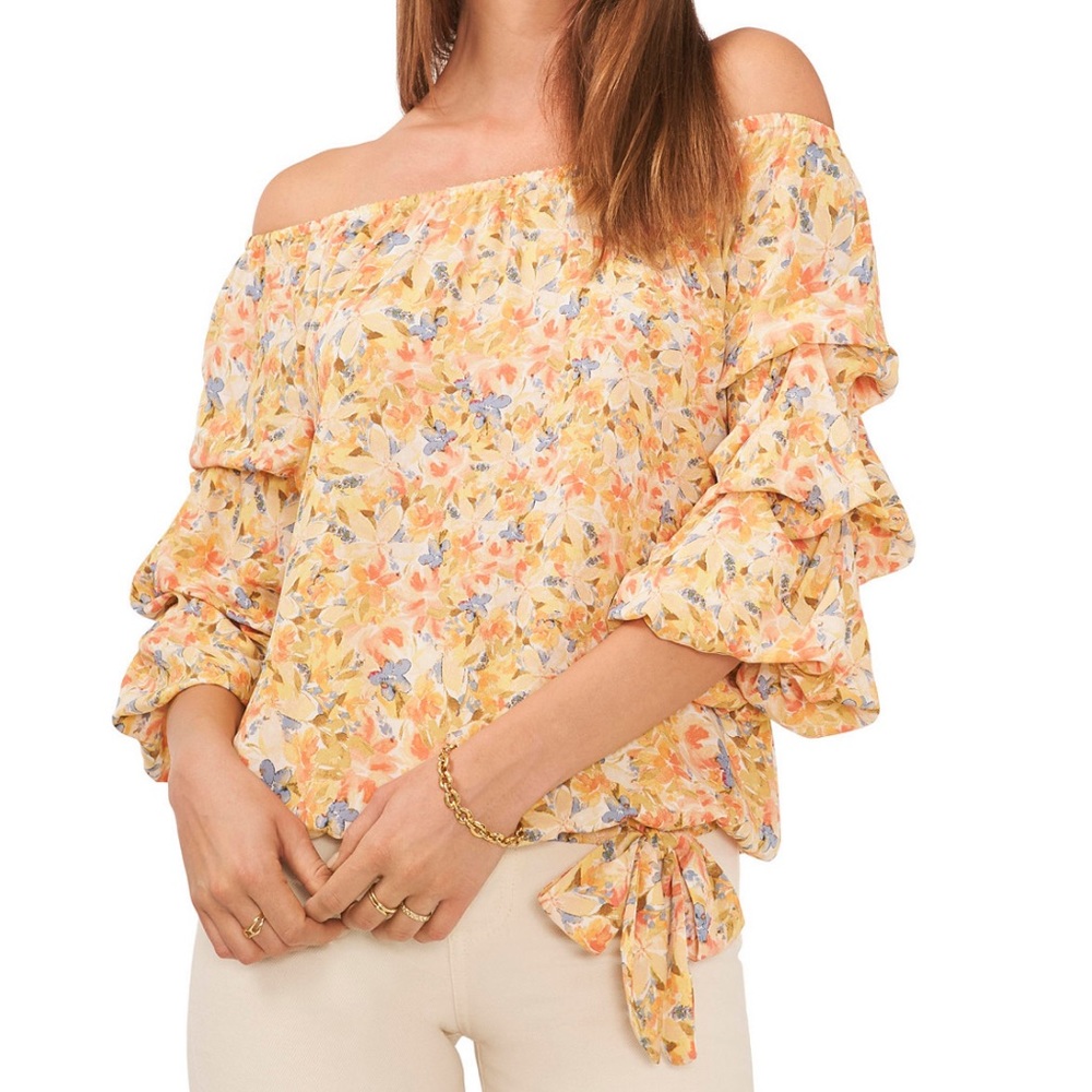 NWT Vince Camuto Floral Off Shoulder Bubble Sleeve Blouse